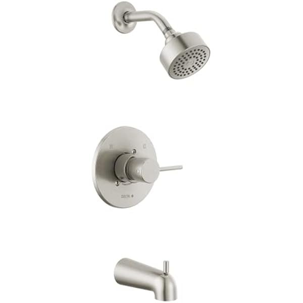 Faucet Modern Brushed Nickel Tub and Shower Trim Kit, Shower Faucet with Single-Spray Touch-Clean Shower Head, Stainless T14459-SS-PP (Valve Not Included)