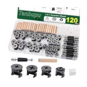 120 Pcs Cam Locks for Furniture Connecting Fittings, 3 in 1 Cam Connector Bolt Fittings Fasteners Hardware Parts for Drawer Dresser Cabinet（Black