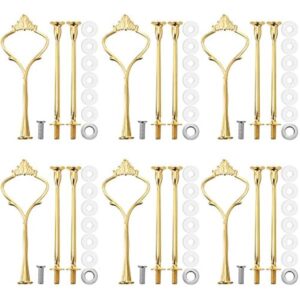 6 Sets 3 Tier Cake Stand Hardware Tiered Tray Plate Hardware Kit Heavy Metal Cake Fruit Food Plate Stand Fitting Stacking Kit for Serving Dessert Cupcake Dish Food(Simple,Gold)
