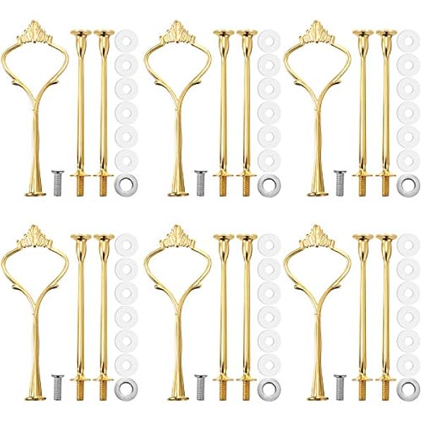 6 Sets 3 Tier Cake Stand Hardware Tiered Tray Plate Hardware Kit Heavy Metal Cake Fruit Food Plate Stand Fitting Stacking Kit for Serving Dessert Cupcake Dish Food(Simple,Gold)