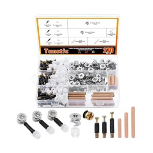 270Pcs 3 in 1 Furniture Connecting Hardware Connectors Kit, Furniture Cam Lock Fasteners Including Cam Lock Fittings with Dowel, Pre-Inserted Nut, Wood Dowel Pins Furniture Crib Screws