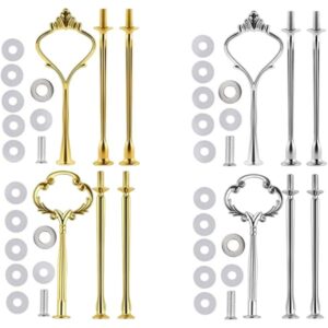 4 Sets of 3 Tier Cake Plate Stand Handle Hardware, Cake Fruit Food Plate Stand Handle Fitting Hardware Rod Holder - Vintage Sunflower+Crown Fittings(Golden+Siver)