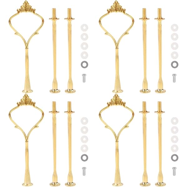 4 Sets of 3 Tier Cake Stand Hardware, 2 Styles Golden Tiered Fruit Dessert Serving Tray With Handle, Cupcake Plate Fitting Holder