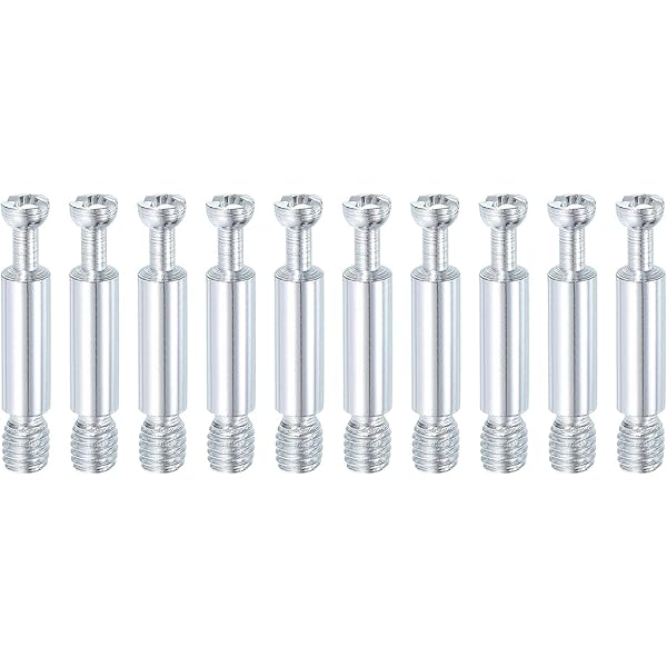 10Pcs 35mm Furniture Connecting Fittings, Thread Bolts Dowels Screws, Metal Dowel Fitting Fasteners for Cabinet Drawer and Wardrobe Furniture, Silver