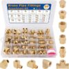 96PCS Brass Pipe Fittings Assortment Kit - NPT Adapter, Reducer Bushing, Hex Nipple, Coupling, Head Plug, 45 & 90 Degree Barstock Street Elbow, Tee Fittings Kit