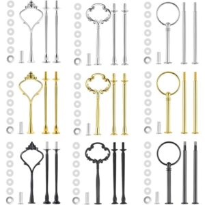 9 Set Cake Stand Hardware Kit Tiered Tray Hardware Fittings for Cake Stand,3 Tier Cake Stand Fittings Hardware Holder for Weeding,Party,Fruit Plate Handle,Cupcake Trays Serving Stand-Gold,Silver,Black