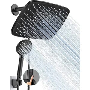 11.8 Inch Rain Shower Head with Handheld- High Pressure Dual Shower Heads with 5 Modes Handheld Spray Combo- Wide Rainfall Showerhead with Hose, Bathroom Accessories, Matte Black