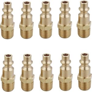 Brass 1/4-Inch NPT Male Industrial Air Hose Quick Connect Adapter, Air Coupler and Plug Kit, Air Compressor Fittings, 10pcs (Male NPT)