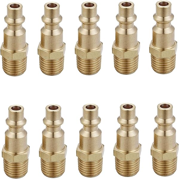 Brass 1/4-Inch NPT Male Industrial Air Hose Quick Connect Adapter, Air Coupler and Plug Kit, Air Compressor Fittings, 10pcs (Male NPT)