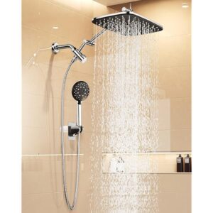 11.8" Rain Shower Head with Handheld, High Pressure Handheld Shower with Multi Spray Modes, Rainfall Combo with Metal Extension Arm, Detachable Dual Showerhead, Bathroom Decor, Chrome Silver