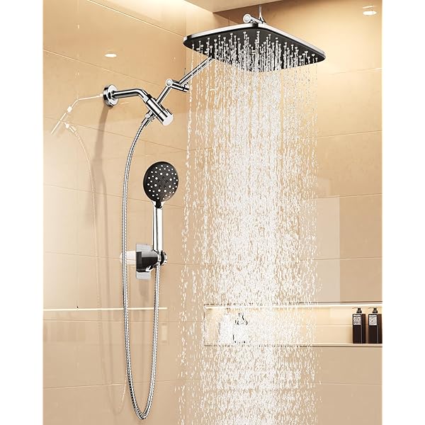 11.8" Rain Shower Head with Handheld, High Pressure Handheld Shower with Multi Spray Modes, Rainfall Combo with Metal Extension Arm, Detachable Dual Showerhead, Bathroom Decor, Chrome Silver