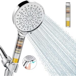 Filtered Shower Head with Handheld, High Pressure 6 Spray Mode Showerhead with Filters, Water Softener Filters Beads for Hard Water - Remove Chlorine - Reduces Dry Itchy Skin, Chrome