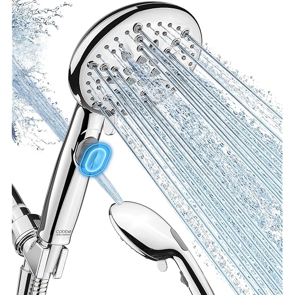 High Pressure Shower Head with Built-in Pause Button, 9-Function Detachable Showerhead with Handheld Brass Swivel Bracket & Stainless Steel Hose, Water Saving 1-Click Stop, Chrome