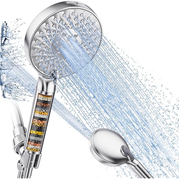 Filtered Shower Head with Handheld High Pressure 9 Spray Mode Showerhead Detachable Shower Head Water Softener Filters Beads for Hard Water Remove Chlorine 1 Filter Chrome