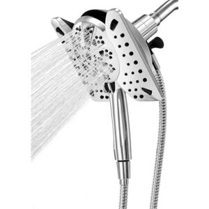 Shower Head with Handheld High Pressure, Rain Shower Head with Fixed Showerhead and 9 Sprays Handheld Shower, Detachable 2-IN-1 Shower head with 59" Rotatable Stainless Steel Hose (Chrome)