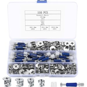 Cam Lock Nuts and Cam Screws, 110 Pcs Cam Locks for Furniture Connecting Cam Lock Fittings, 3 in 1 Cam Connector Bolt Fittings Fasteners Hardware Parts for Drawer Dresser Cabinet (110)